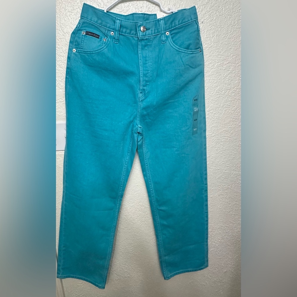 Calvin Klein Turquoise High Waist Relaxed Straight Jeans